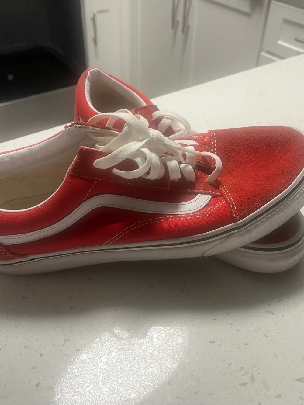 Vans Red and White Old Skool Low Top Sneakers - men’s